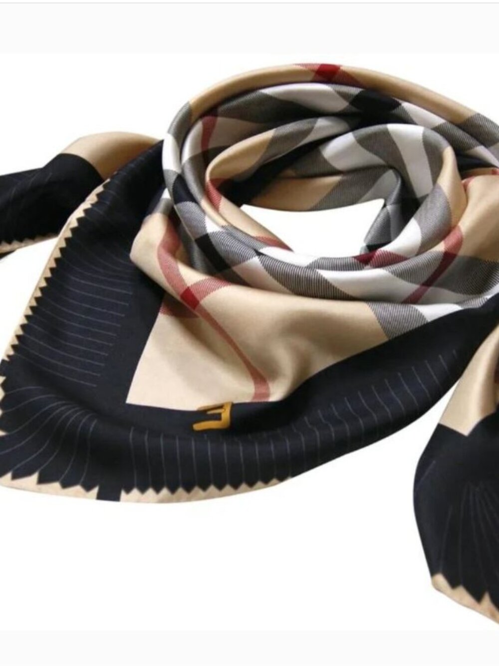 NWT Burberry Scarf Iconic Beige Check Black Border Logo Silk Wrap - Picture 9 of 10